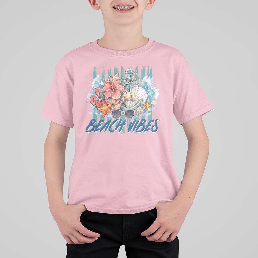 Beach Vibes T Shirt For Kid Floral Seashell Coastal Vacation Graphic