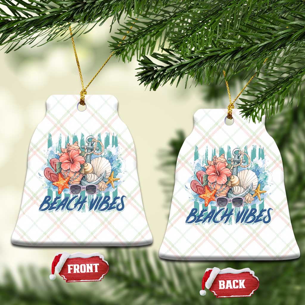Beach Vibes Ceramic Ornament Floral Seashell Coastal Vacation Graphic