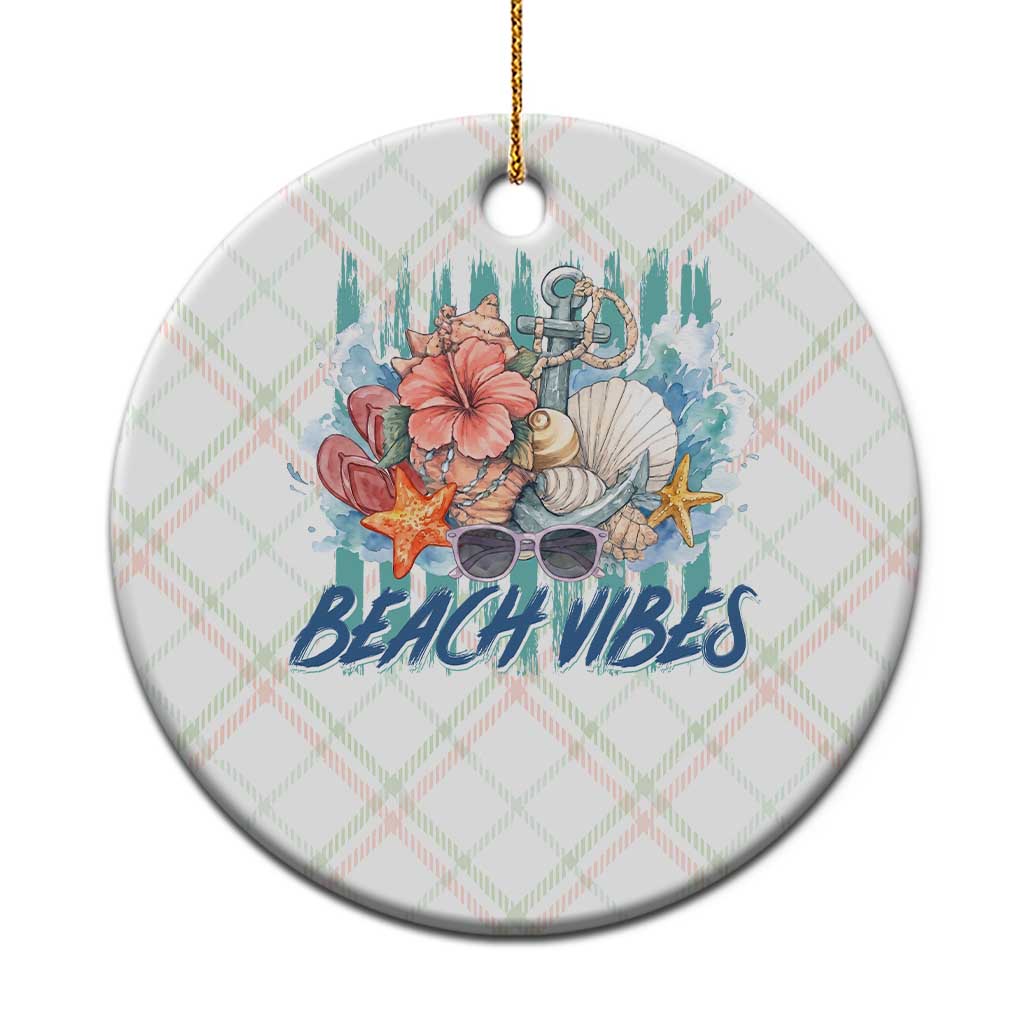 Beach Vibes Ceramic Ornament Floral Seashell Coastal Vacation Graphic