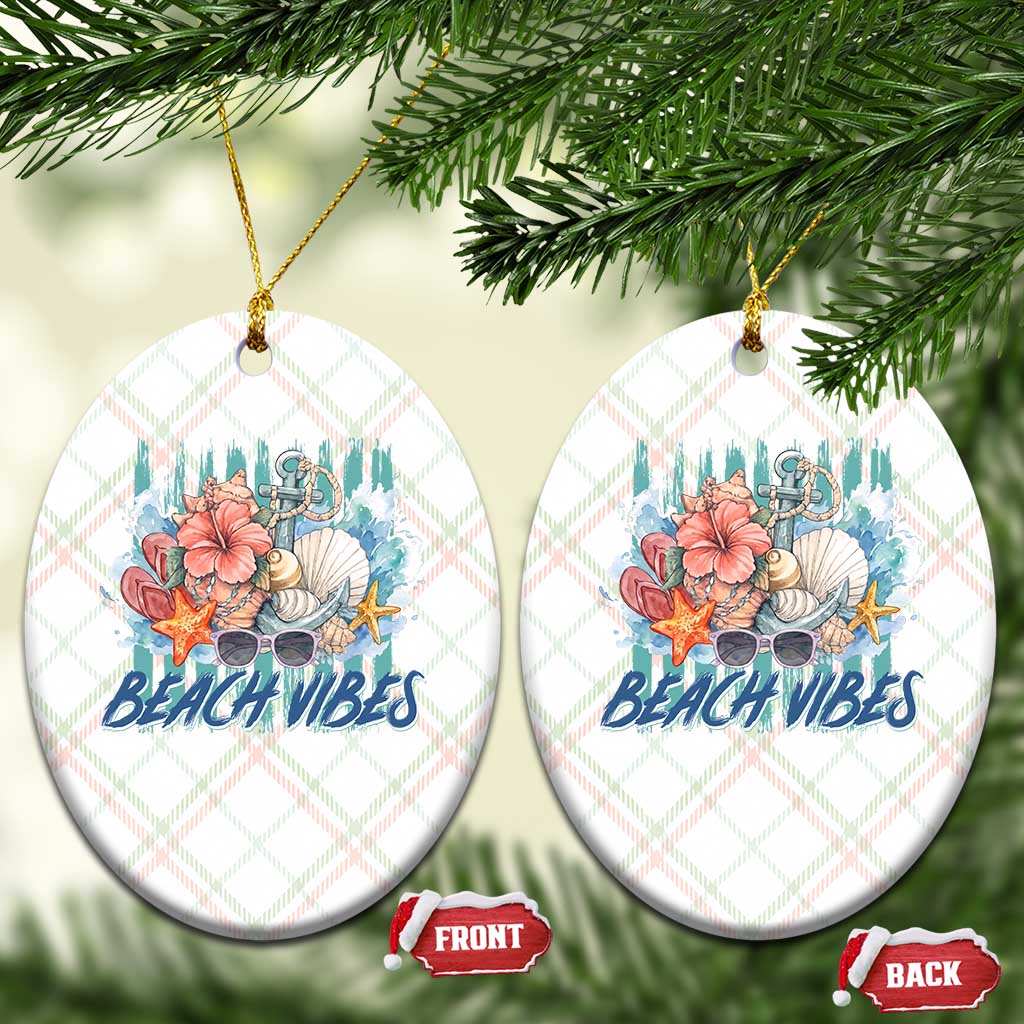 Beach Vibes Ceramic Ornament Floral Seashell Coastal Vacation Graphic