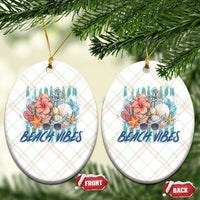 Beach Vibes Ceramic Ornament Floral Seashell Coastal Vacation Graphic
