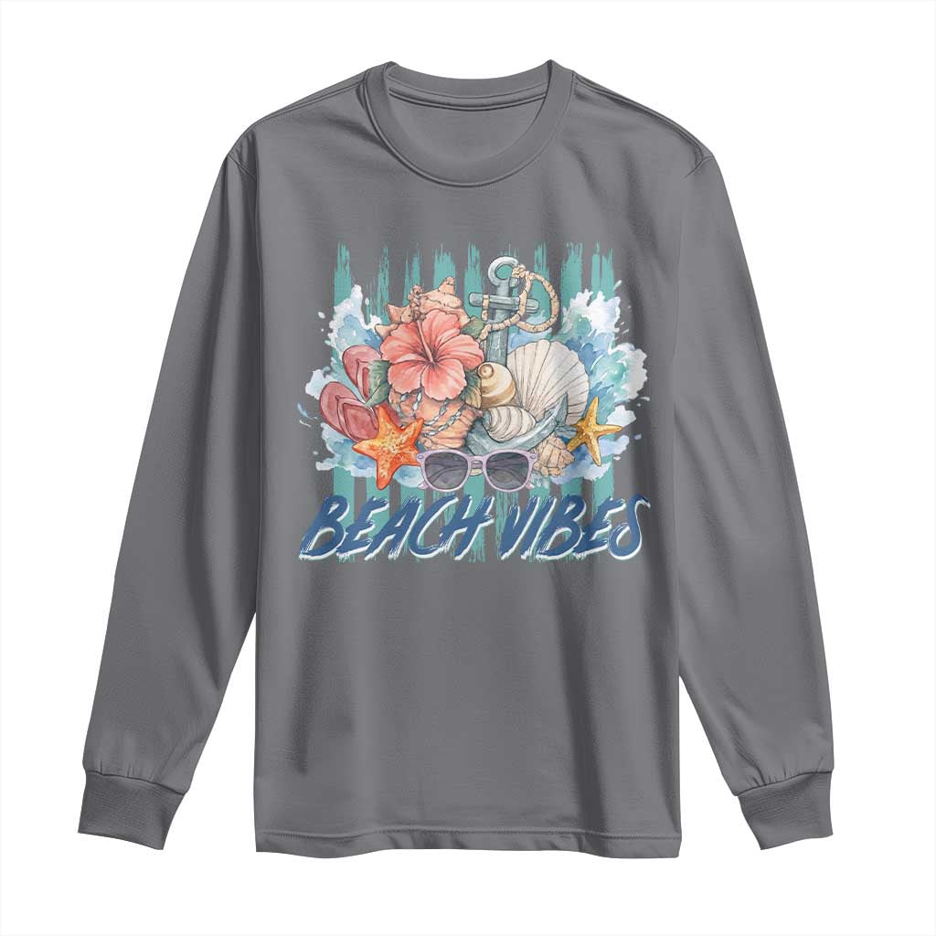 Beach Vibes Long Sleeve Shirt Floral Seashell Coastal Vacation Graphic