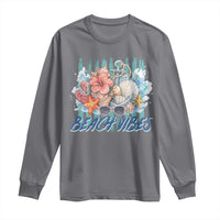 Beach Vibes Long Sleeve Shirt Floral Seashell Coastal Vacation Graphic