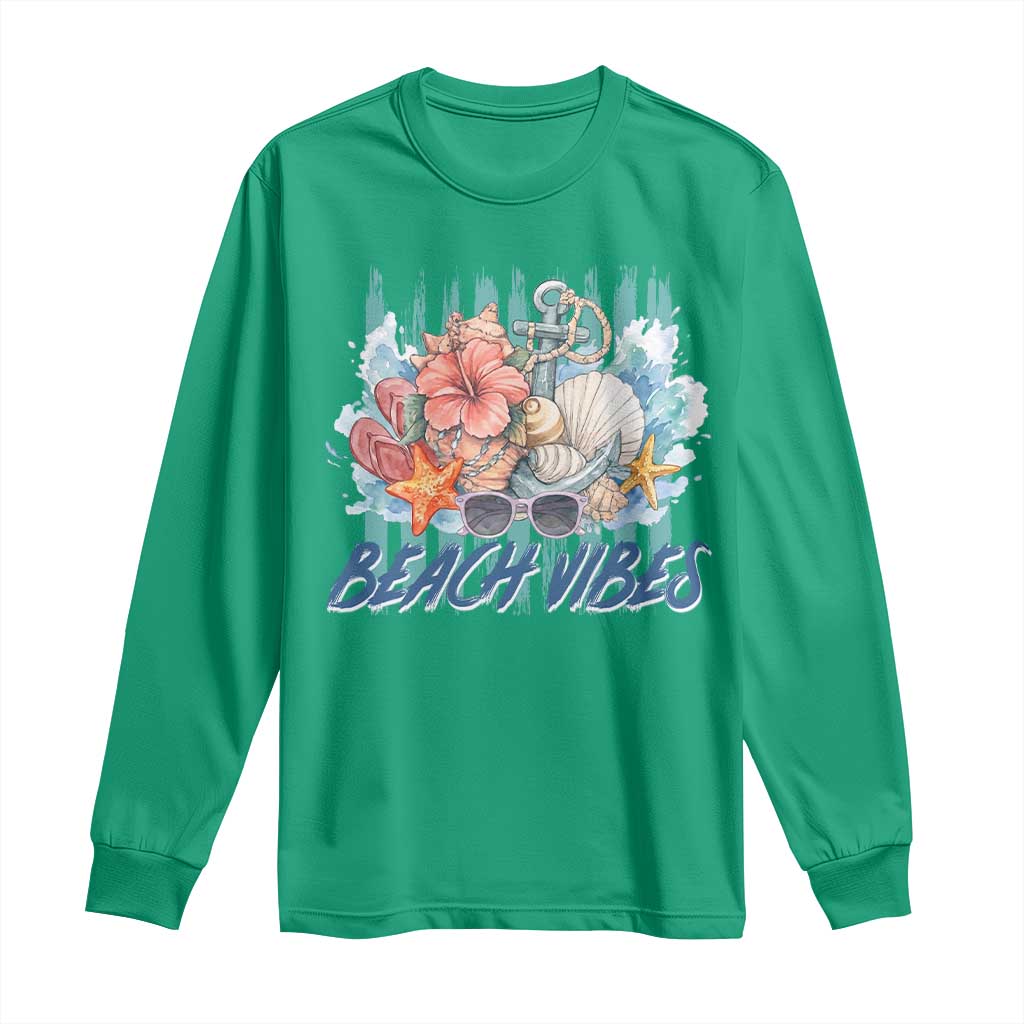 Beach Vibes Long Sleeve Shirt Floral Seashell Coastal Vacation Graphic