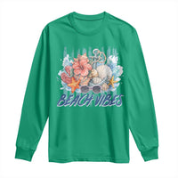 Beach Vibes Long Sleeve Shirt Floral Seashell Coastal Vacation Graphic