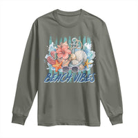 Beach Vibes Long Sleeve Shirt Floral Seashell Coastal Vacation Graphic