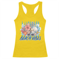 Beach Vibes Racerback Tank Top Floral Seashell Coastal Vacation Graphic