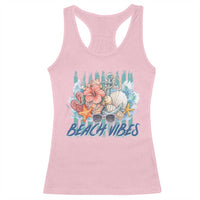 Beach Vibes Racerback Tank Top Floral Seashell Coastal Vacation Graphic