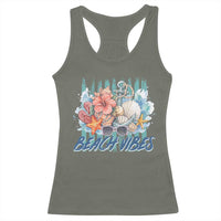 Beach Vibes Racerback Tank Top Floral Seashell Coastal Vacation Graphic