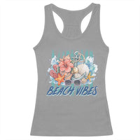 Beach Vibes Racerback Tank Top Floral Seashell Coastal Vacation Graphic