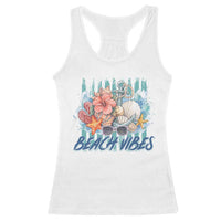 Beach Vibes Racerback Tank Top Floral Seashell Coastal Vacation Graphic