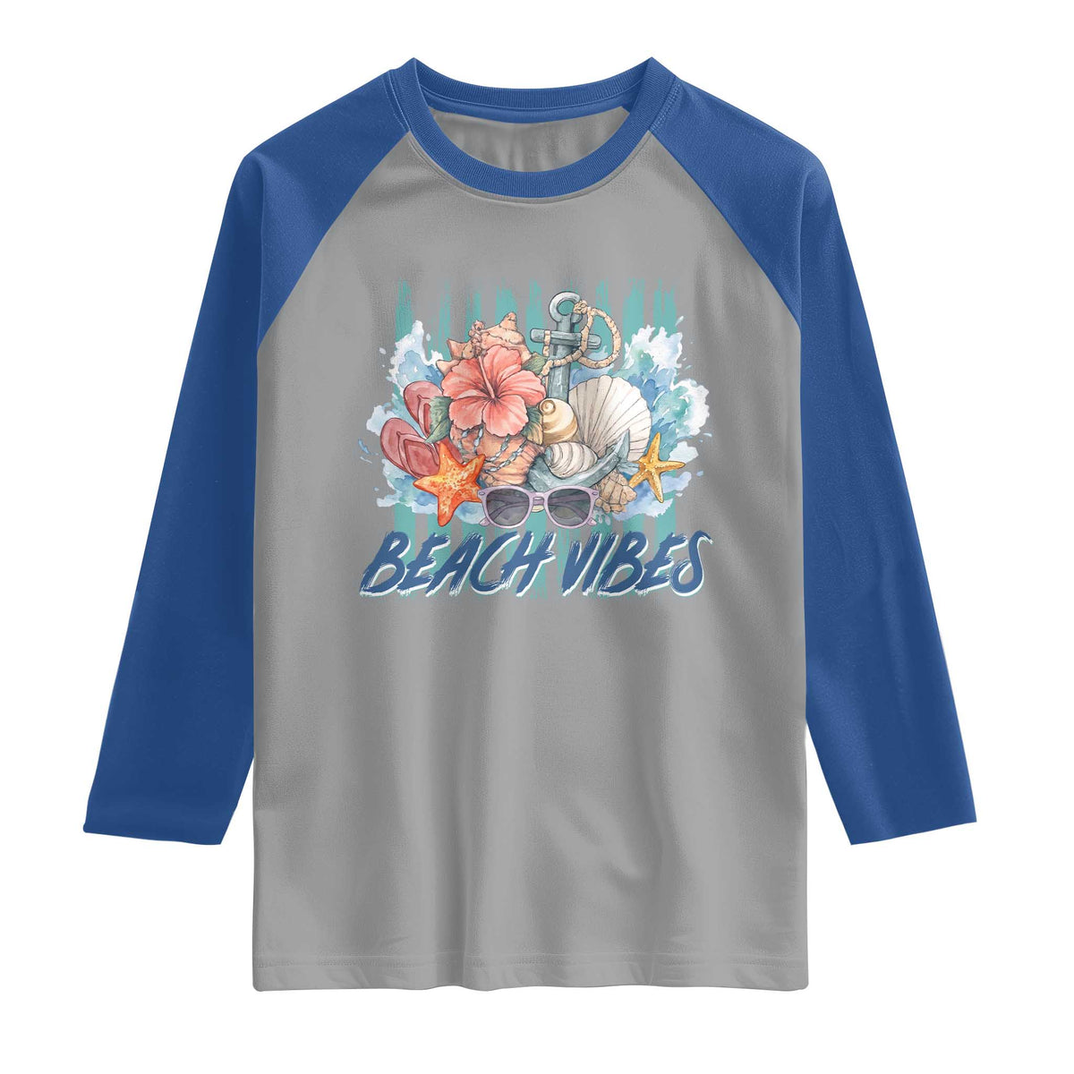 Beach Vibes Raglan Shirt Floral Seashell Coastal Vacation Graphic