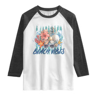 Beach Vibes Raglan Shirt Floral Seashell Coastal Vacation Graphic