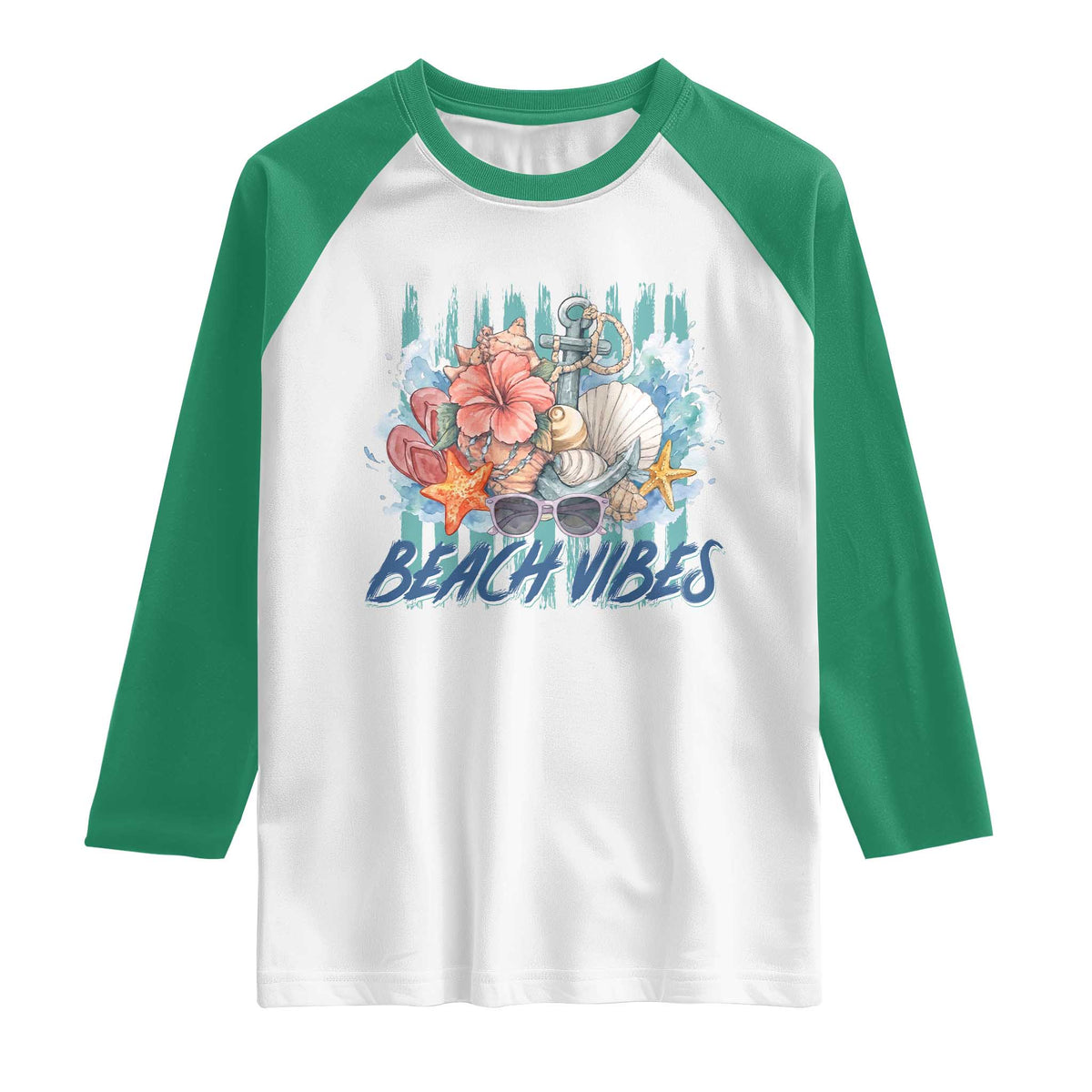 Beach Vibes Raglan Shirt Floral Seashell Coastal Vacation Graphic