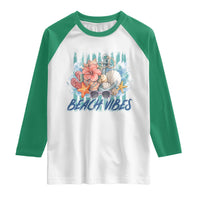 Beach Vibes Raglan Shirt Floral Seashell Coastal Vacation Graphic