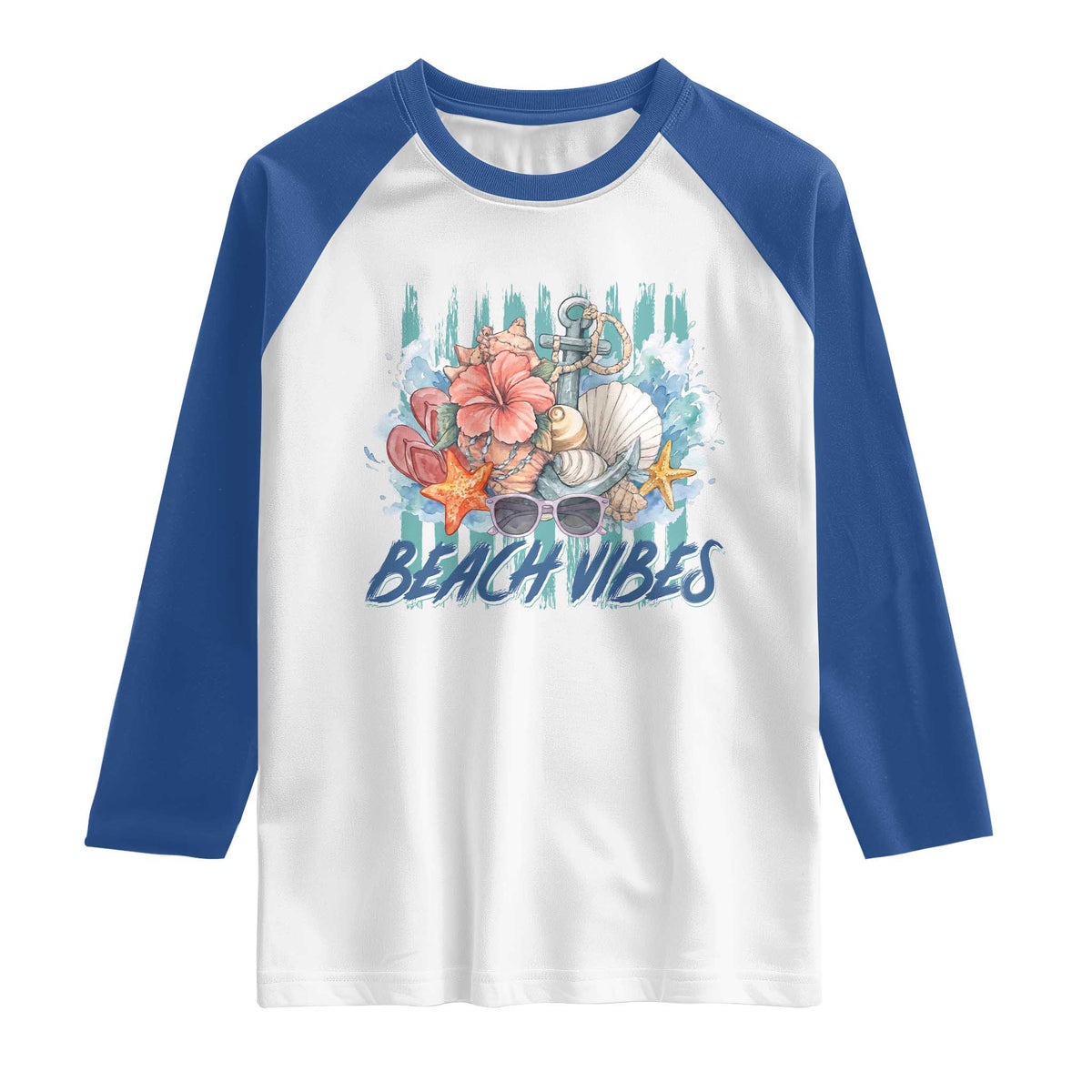 Beach Vibes Raglan Shirt Floral Seashell Coastal Vacation Graphic