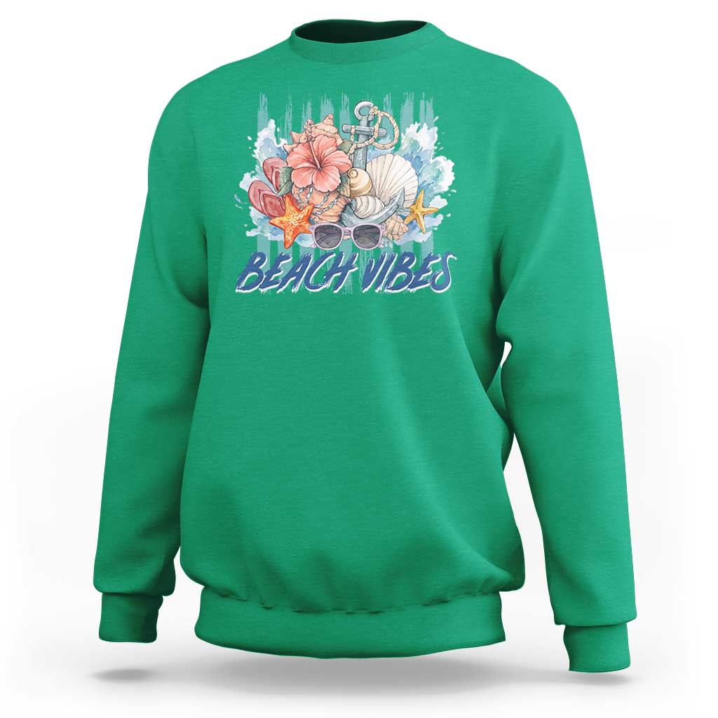Beach Vibes Sweatshirt Floral Seashell Coastal Vacation Graphic