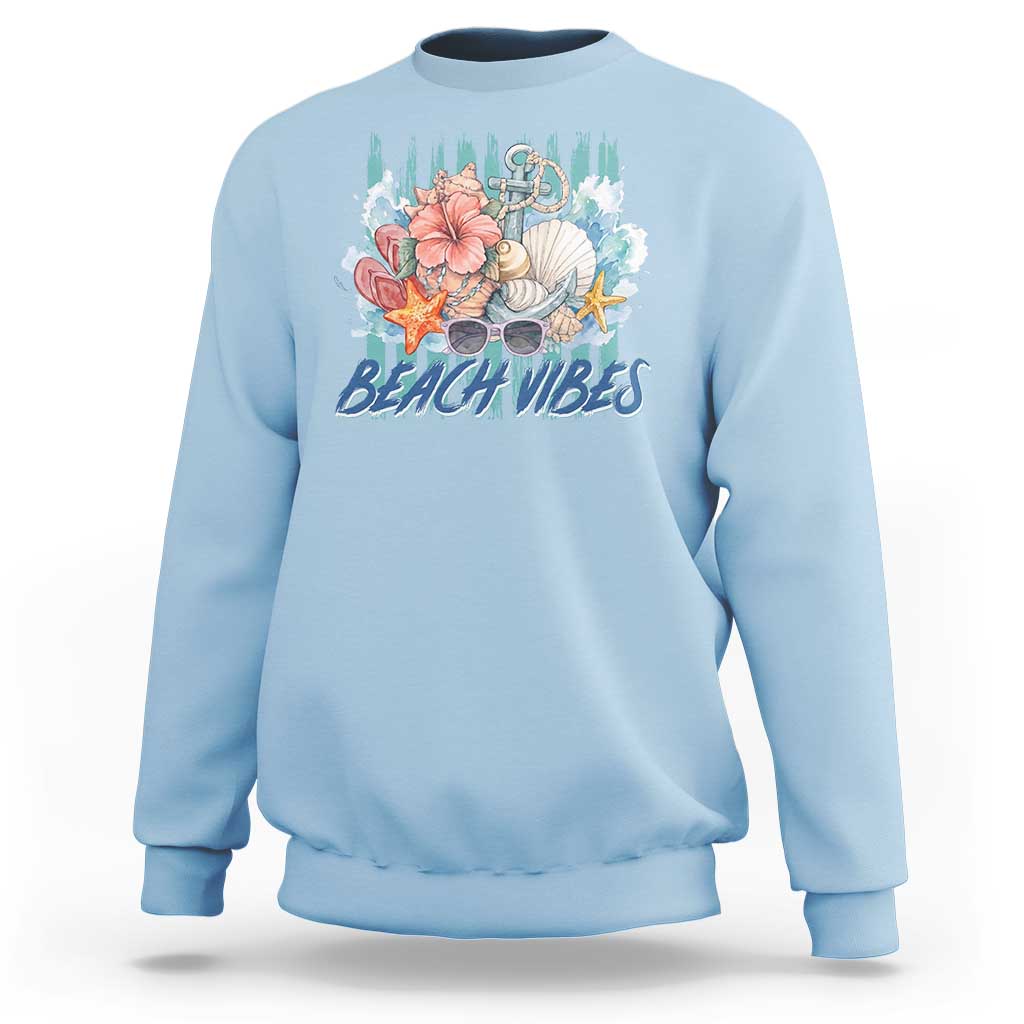 Beach Vibes Sweatshirt Floral Seashell Coastal Vacation Graphic