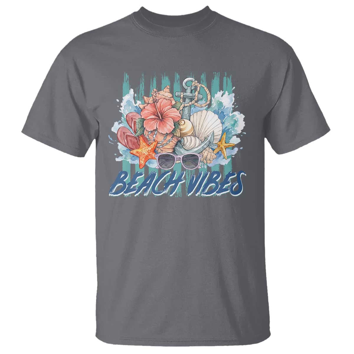 Beach Vibes T Shirt Floral Seashell Coastal Vacation Graphic