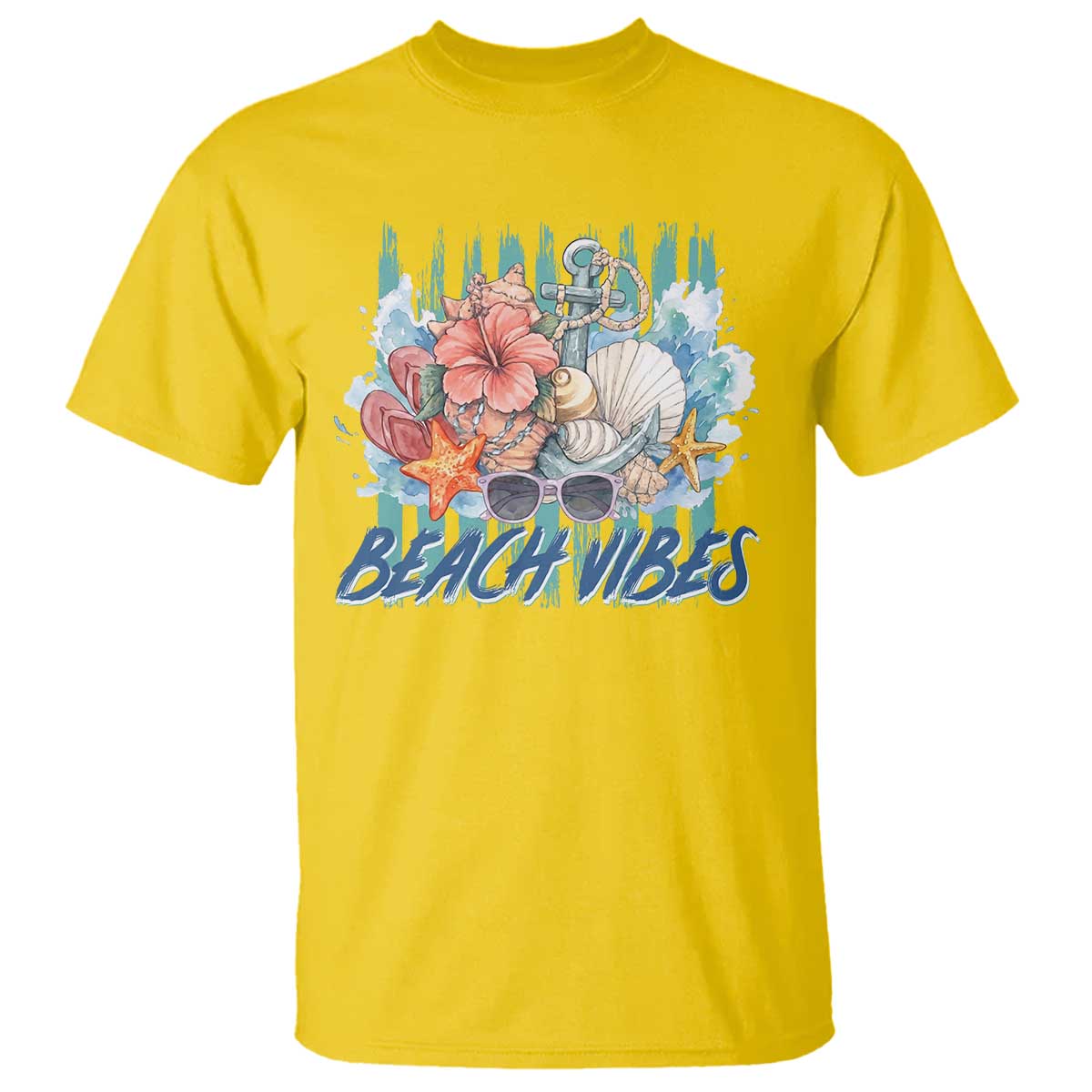 Beach Vibes T Shirt Floral Seashell Coastal Vacation Graphic