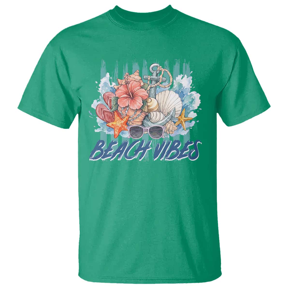 Beach Vibes T Shirt Floral Seashell Coastal Vacation Graphic