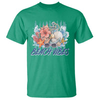 Beach Vibes T Shirt Floral Seashell Coastal Vacation Graphic