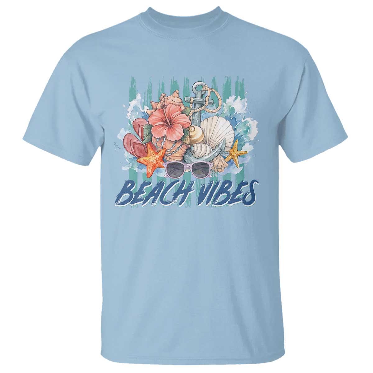 Beach Vibes T Shirt Floral Seashell Coastal Vacation Graphic