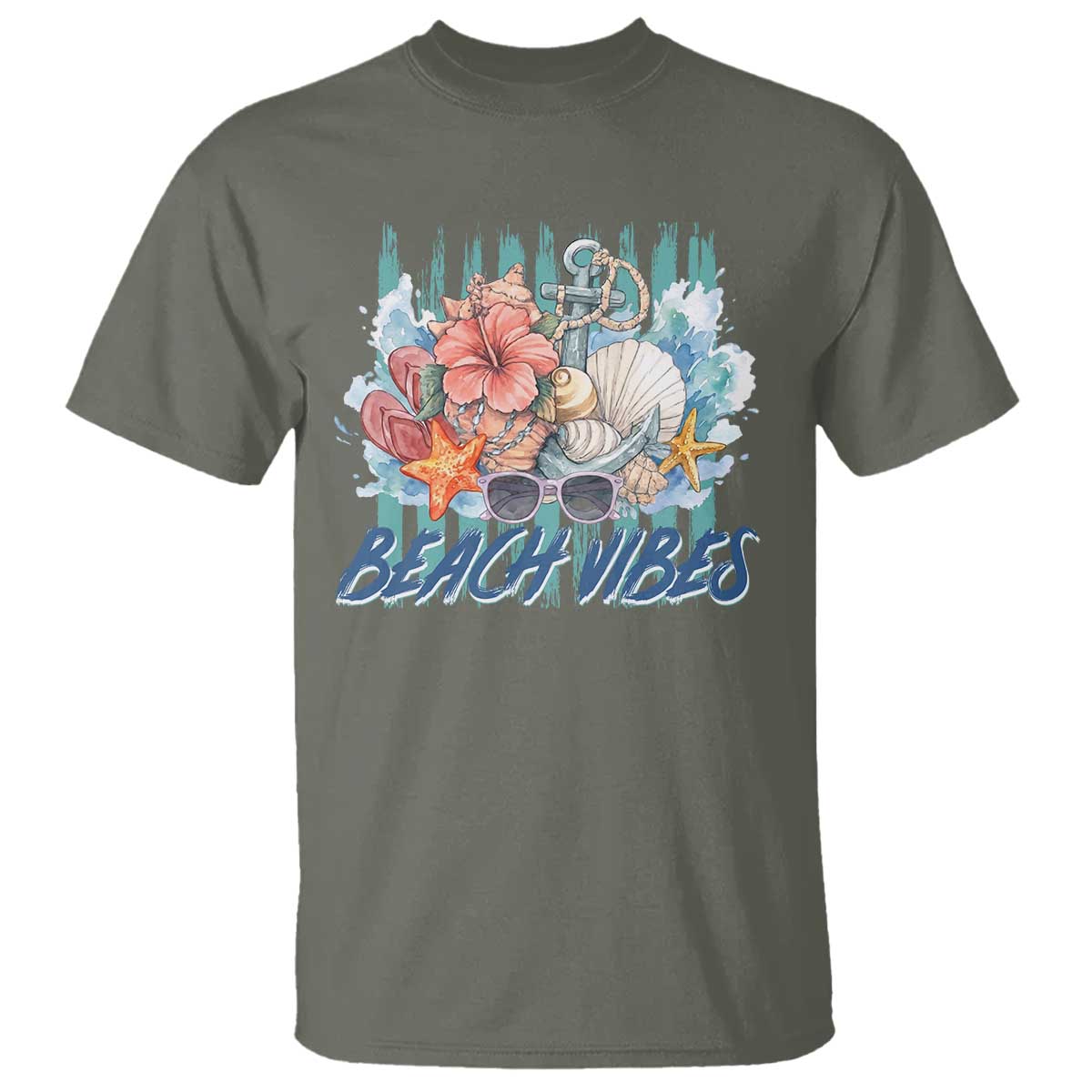 Beach Vibes T Shirt Floral Seashell Coastal Vacation Graphic