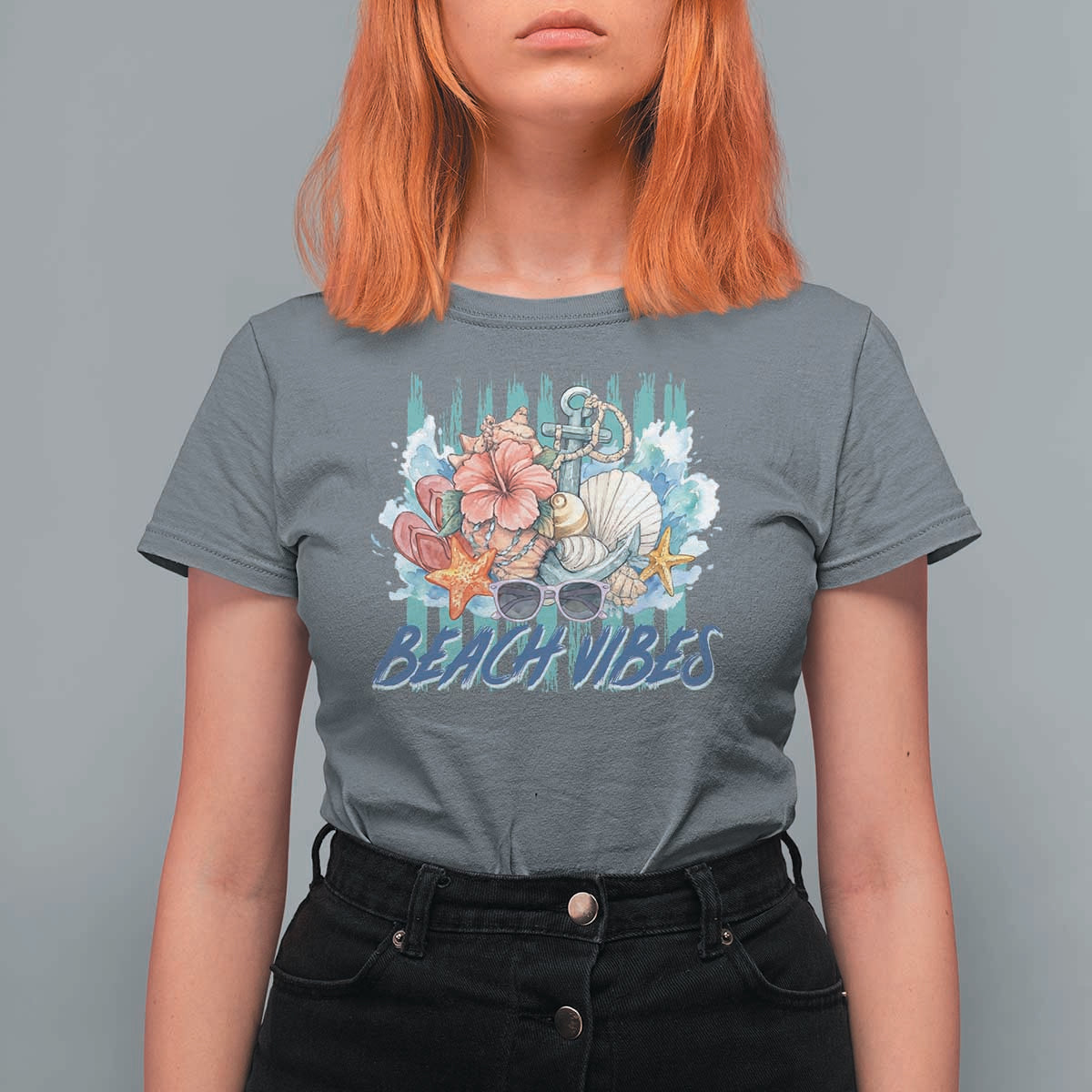 Beach Vibes T Shirt For Women Floral Seashell Coastal Vacation Graphic
