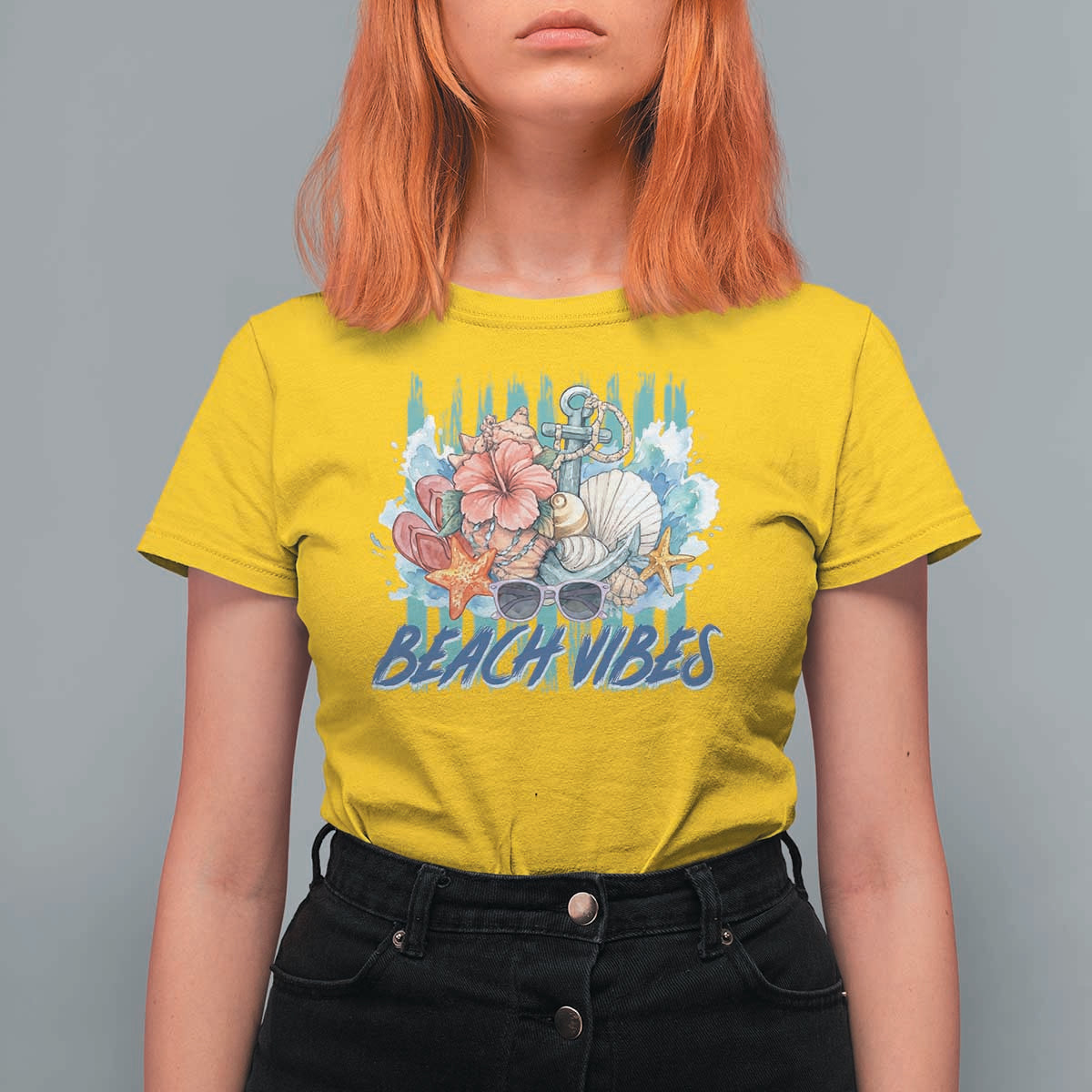 Beach Vibes T Shirt For Women Floral Seashell Coastal Vacation Graphic