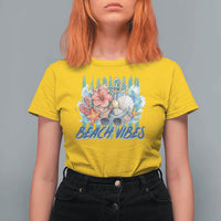 Beach Vibes T Shirt For Women Floral Seashell Coastal Vacation Graphic
