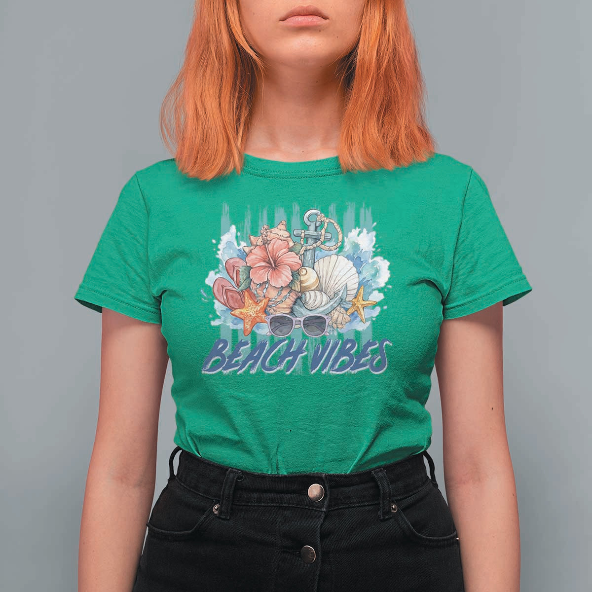Beach Vibes T Shirt For Women Floral Seashell Coastal Vacation Graphic