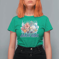 Beach Vibes T Shirt For Women Floral Seashell Coastal Vacation Graphic