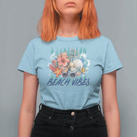 Beach Vibes T Shirt For Women Floral Seashell Coastal Vacation Graphic