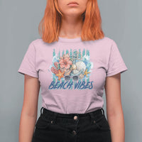 Beach Vibes T Shirt For Women Floral Seashell Coastal Vacation Graphic