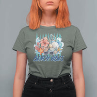 Beach Vibes T Shirt For Women Floral Seashell Coastal Vacation Graphic