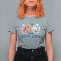 Beach Vibes T Shirt For Women Floral Seashell Coastal Vacation Graphic
