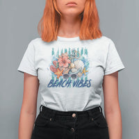 Beach Vibes T Shirt For Women Floral Seashell Coastal Vacation Graphic