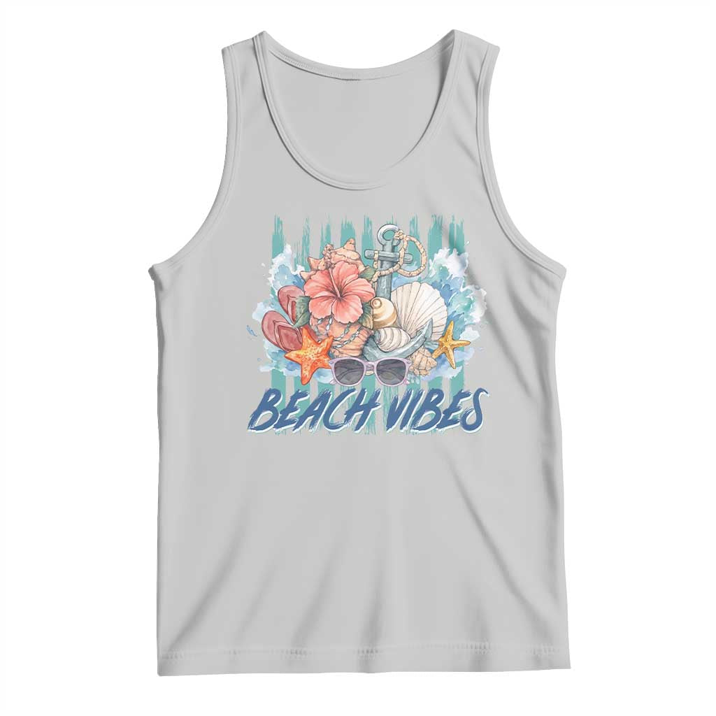 Beach Vibes Tank Top Floral Seashell Coastal Vacation Graphic
