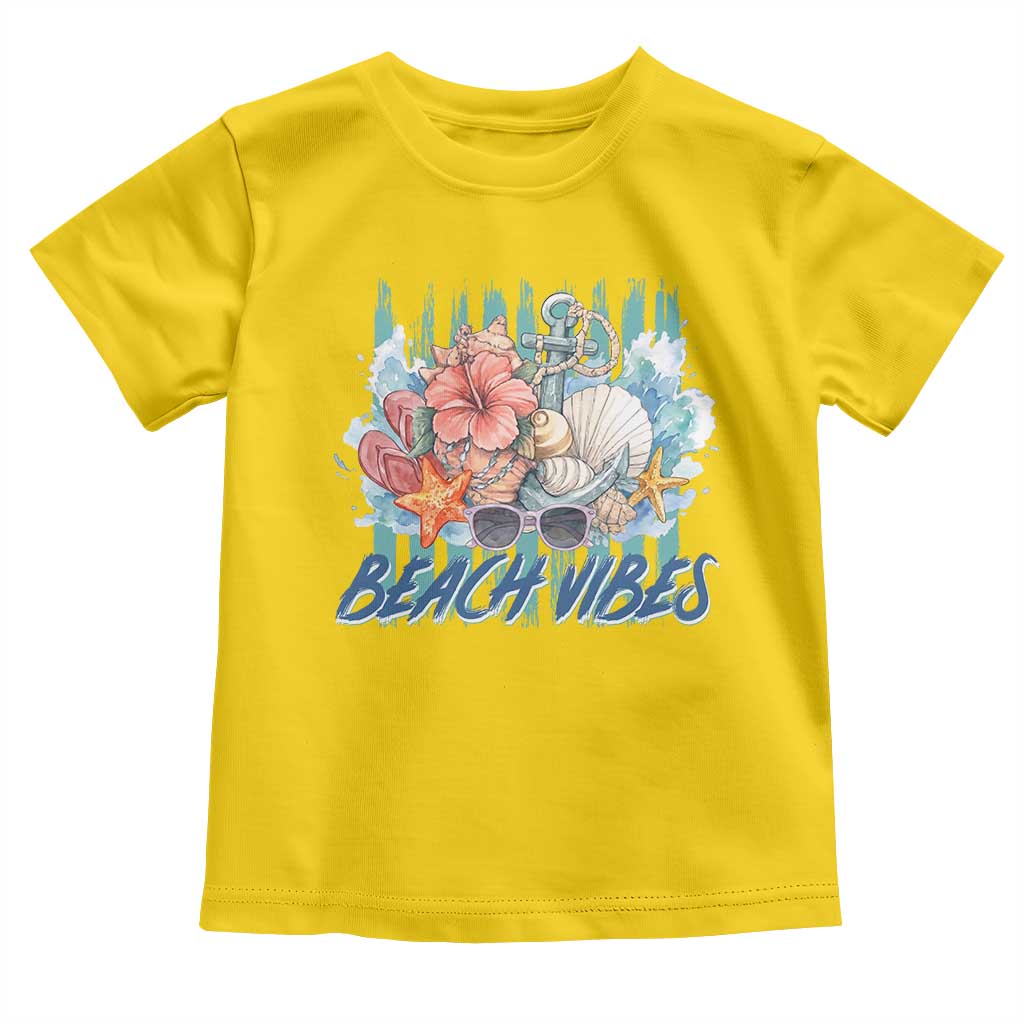 Beach Vibes Toddler T Shirt Floral Seashell Coastal Vacation Graphic