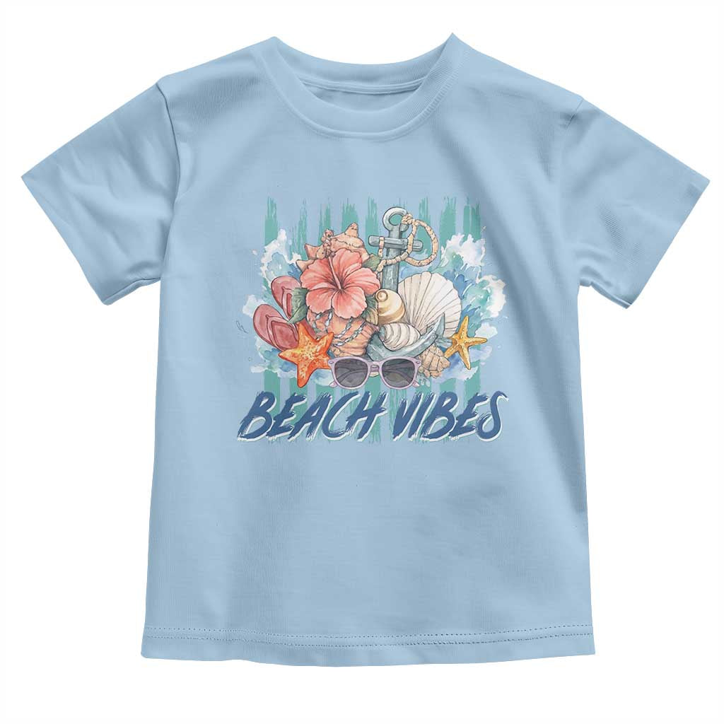 Beach Vibes Toddler T Shirt Floral Seashell Coastal Vacation Graphic