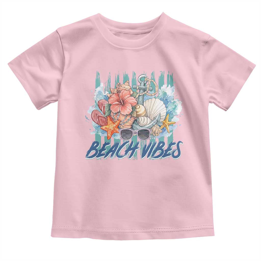 Beach Vibes Toddler T Shirt Floral Seashell Coastal Vacation Graphic