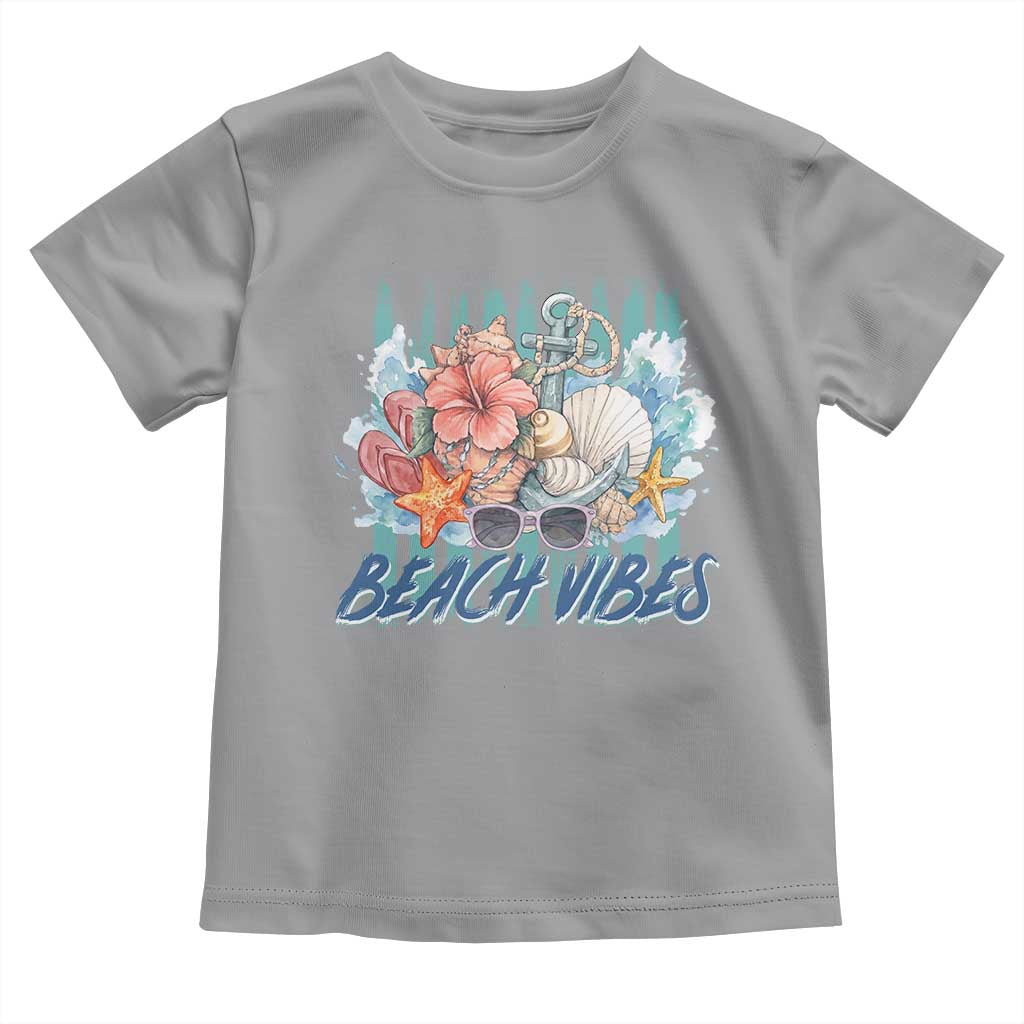 Beach Vibes Toddler T Shirt Floral Seashell Coastal Vacation Graphic