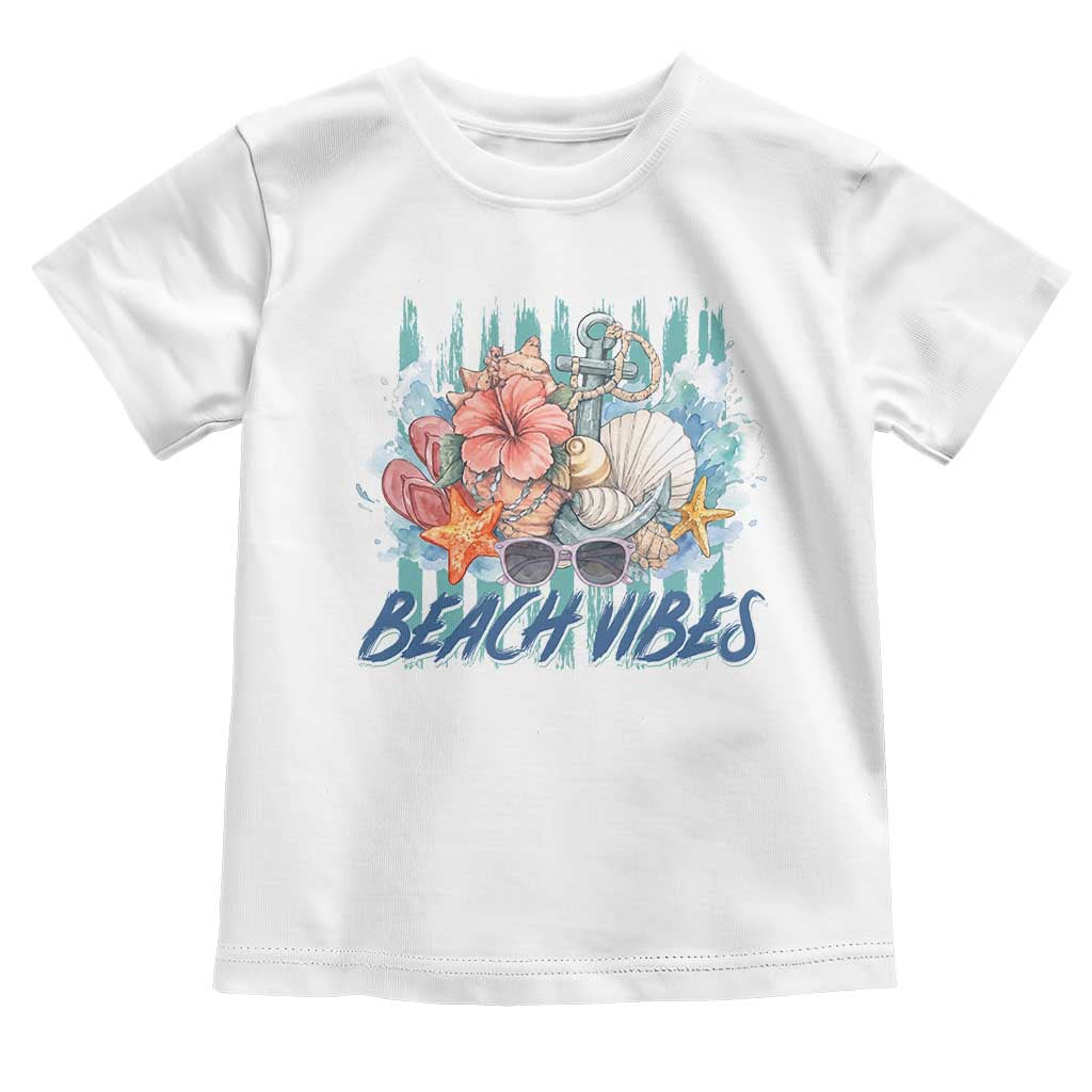 Beach Vibes Toddler T Shirt Floral Seashell Coastal Vacation Graphic