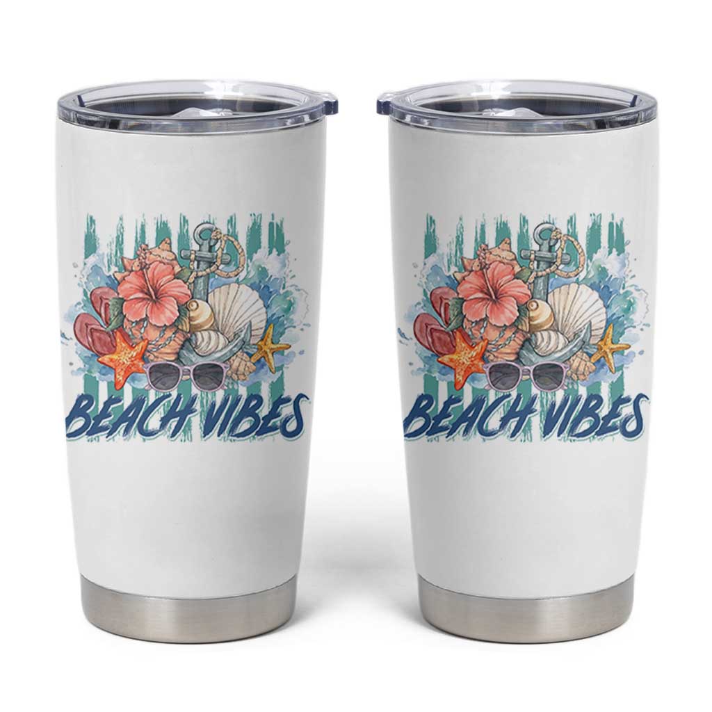 Beach Vibes Tumbler Cup Floral Seashell Coastal Vacation Graphic