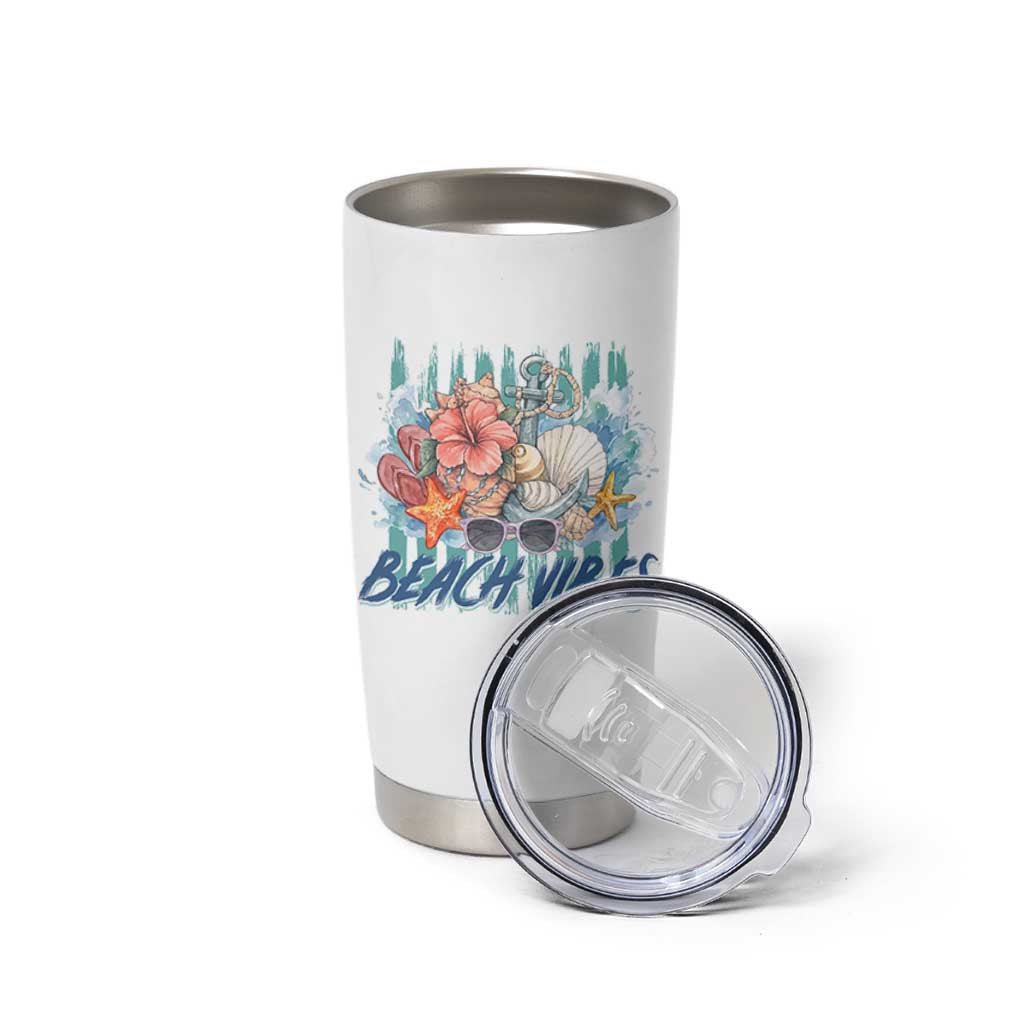 Beach Vibes Tumbler Cup Floral Seashell Coastal Vacation Graphic