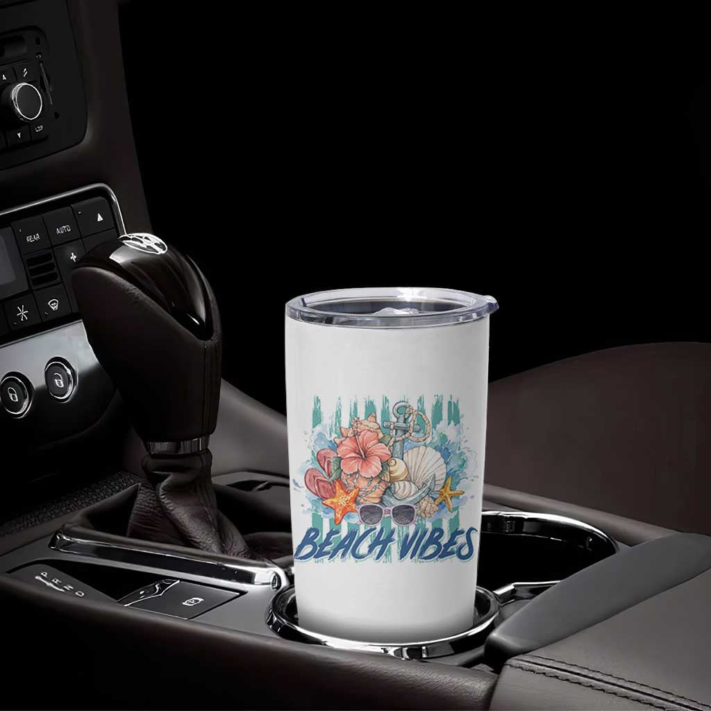 Beach Vibes Tumbler Cup Floral Seashell Coastal Vacation Graphic