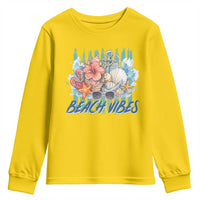 Beach Vibes Youth Sweatshirt Floral Seashell Coastal Vacation Graphic