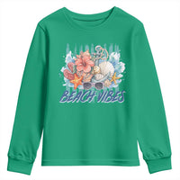 Beach Vibes Youth Sweatshirt Floral Seashell Coastal Vacation Graphic