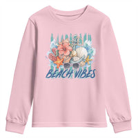 Beach Vibes Youth Sweatshirt Floral Seashell Coastal Vacation Graphic